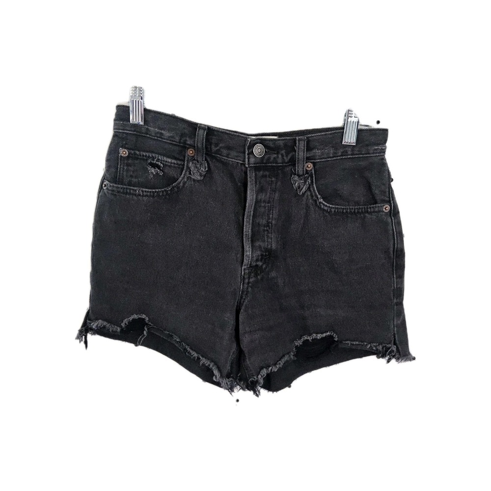 We The Free People Sz 25 Makai Shorts Factory Cut Off Distressed Denim Black